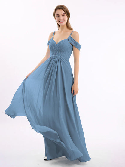 Off Shoulder Spaghetti Strap Chiffon Dresses Slate Blue