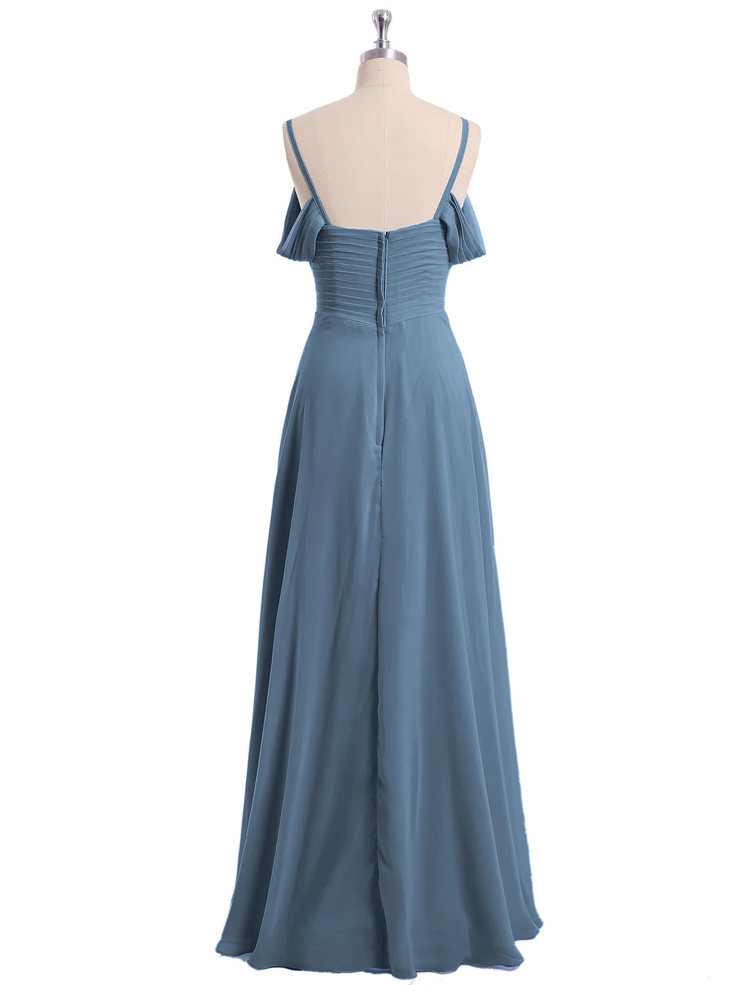 Off Shoulder Spaghetti Strap Chiffon Dresses Slate Blue