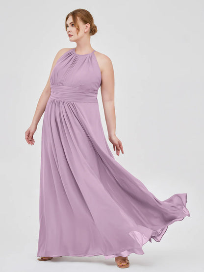 Halter Chiffon Maxi Dress Of Bridesmaid Wisteria