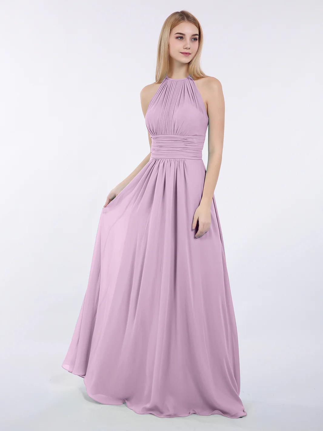 Halter Chiffon Maxi Dress Of Bridesmaid Wisteria