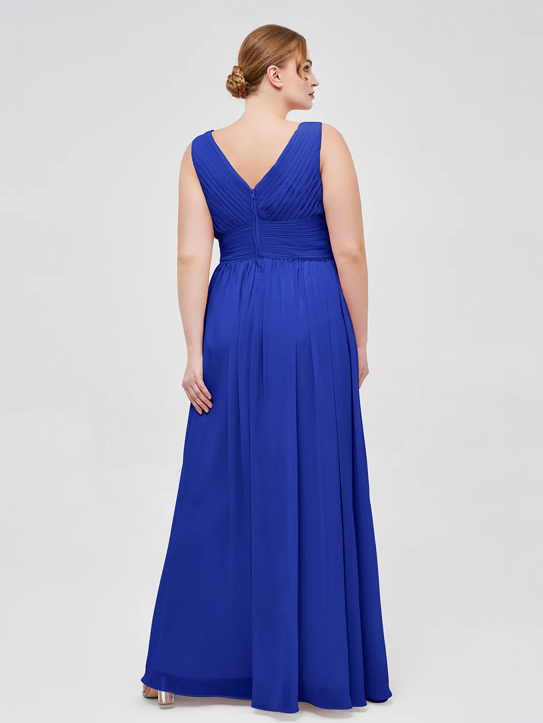 V Neckline Floor Length Chiffon Dresses Royal Blue