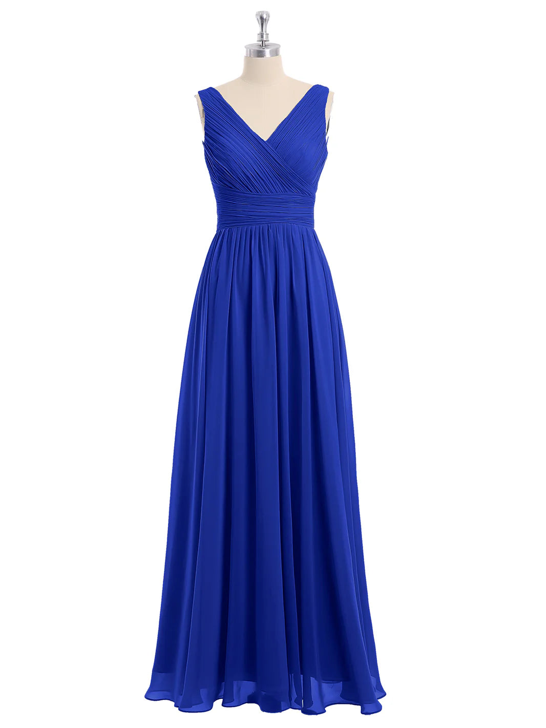 V Neckline Floor Length Chiffon Dresses Royal Blue