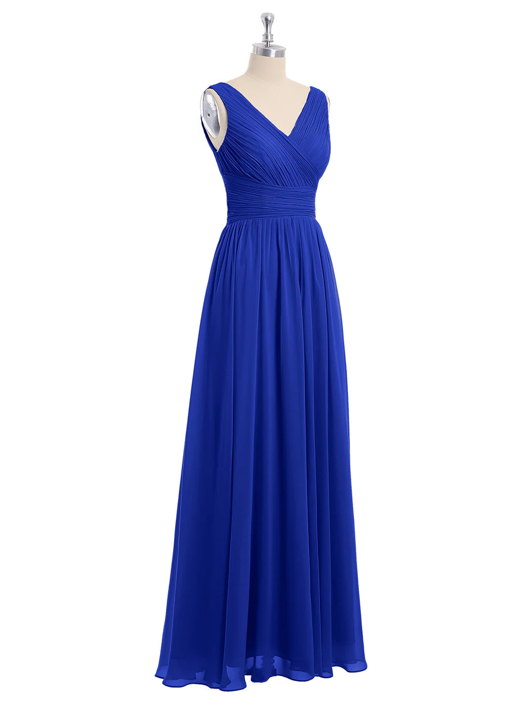 V Neckline Floor Length Chiffon Dresses Royal Blue