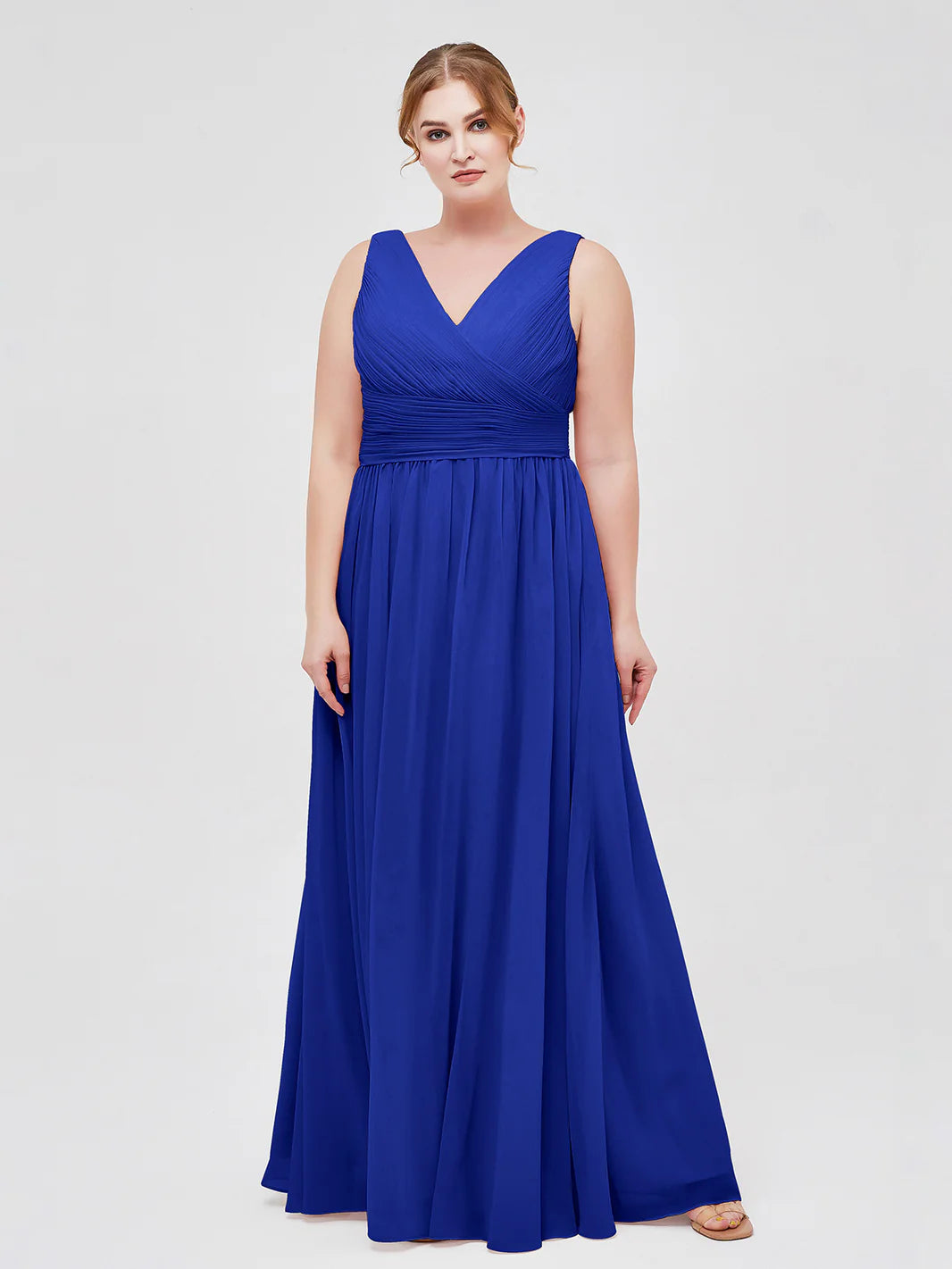 V Neckline Floor Length Chiffon Dresses Royal Blue