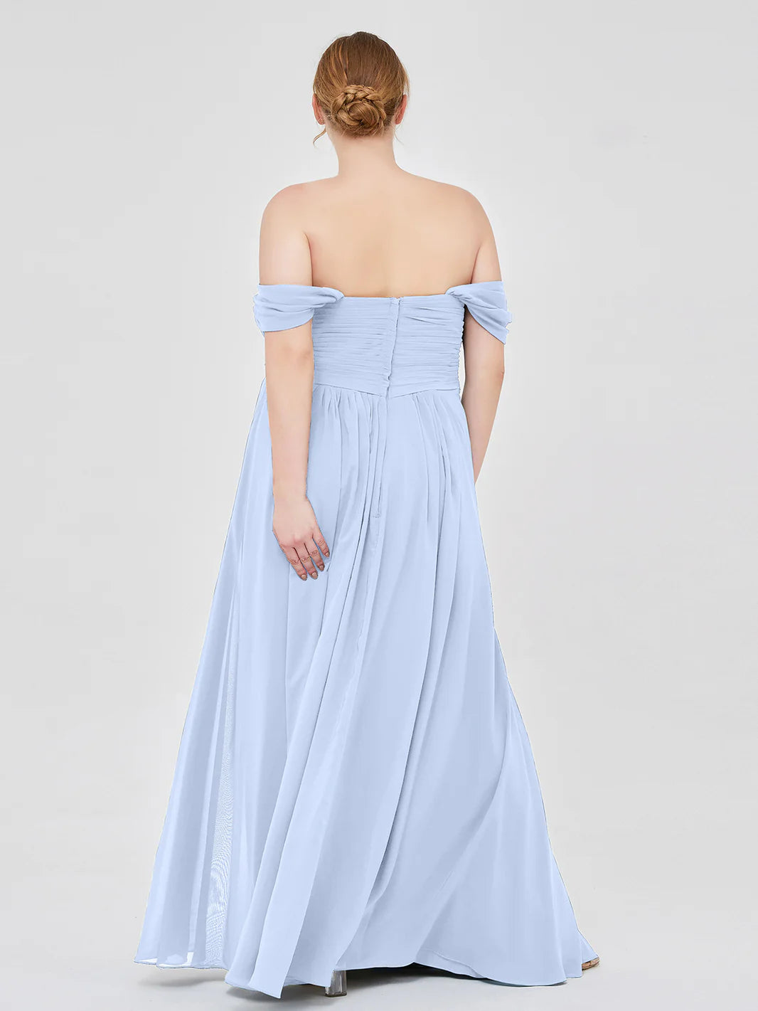 Off The Shoulder Empire Bridesmaid Dresses Sky Blue