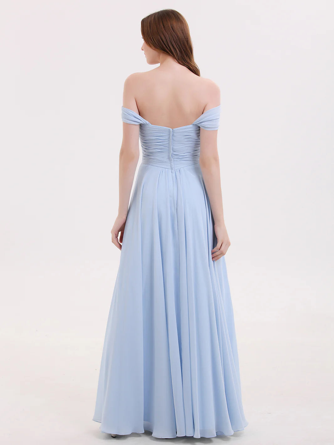 Off The Shoulder Empire Bridesmaid Dresses Sky Blue