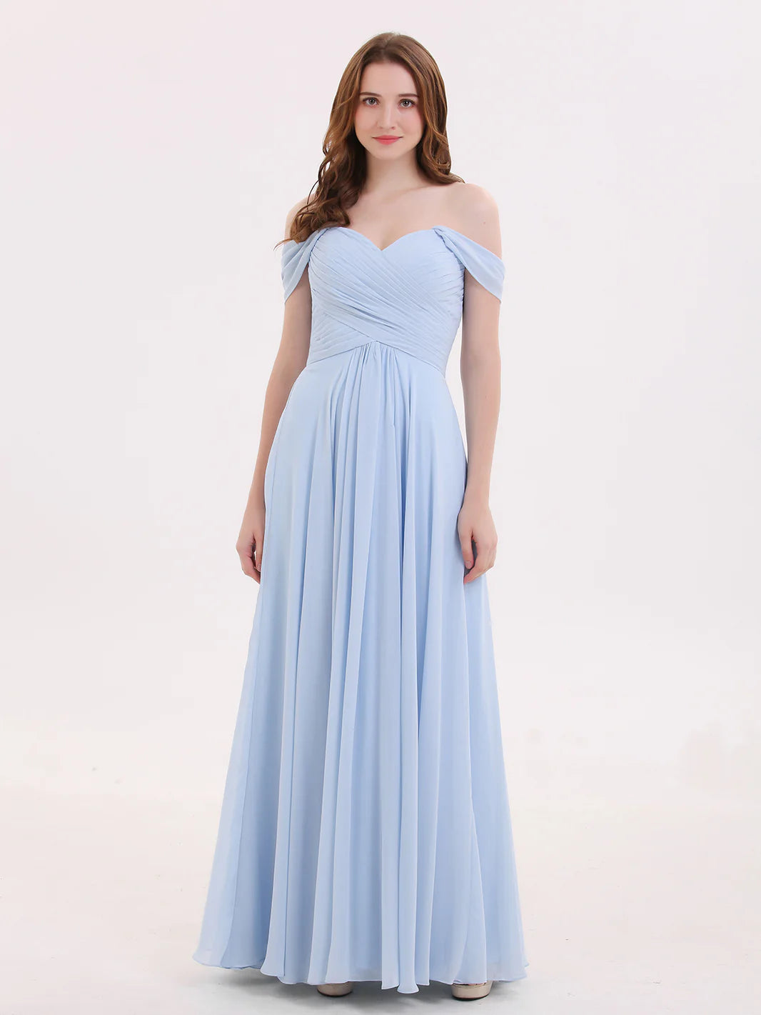 Off The Shoulder Empire Bridesmaid Dresses Sky Blue