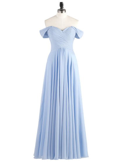 Off The Shoulder Empire Bridesmaid Dresses Sky Blue