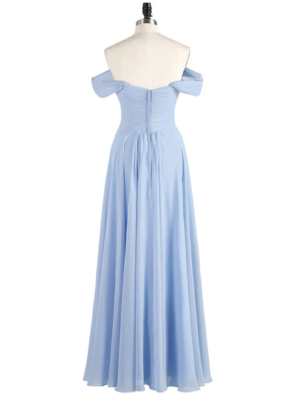 Off The Shoulder Empire Bridesmaid Dresses Sky Blue