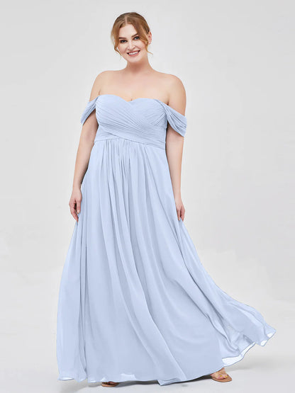 Off The Shoulder Empire Bridesmaid Dresses Sky Blue