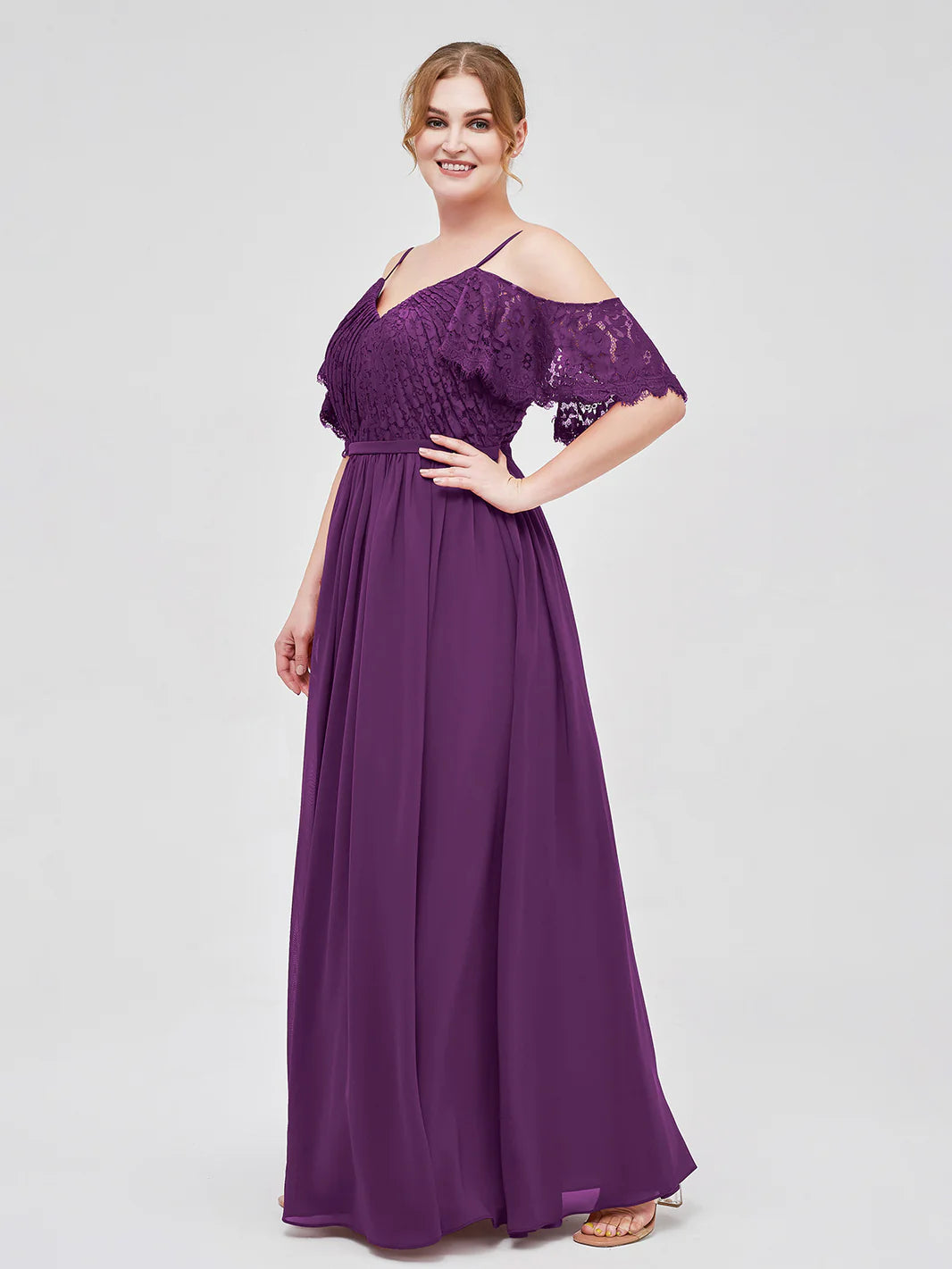 Spaghetti Strap Lace And Chiffon Dress Grape