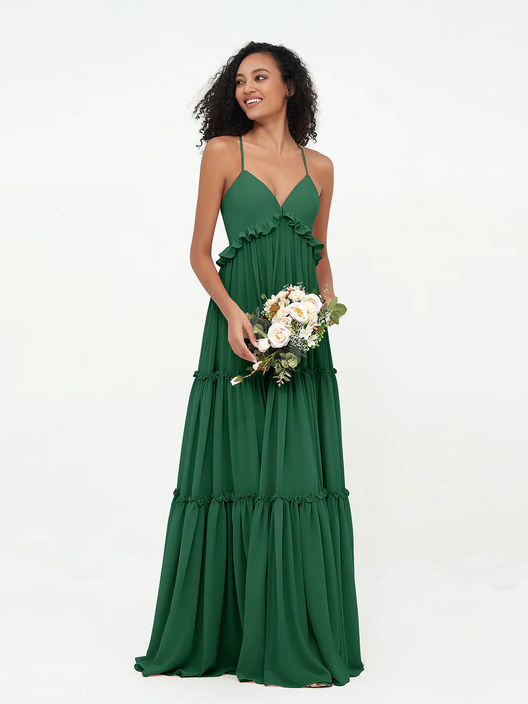 Empire Chiffon Tiered Skirt Max Bohemian Dresses-Dark Green