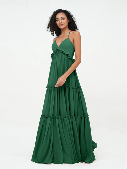 Empire Chiffon Tiered Skirt Max Bohemian Dresses-Dark Green