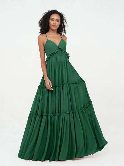 Empire Chiffon Tiered Skirt Max Bohemian Dresses-Dark Green