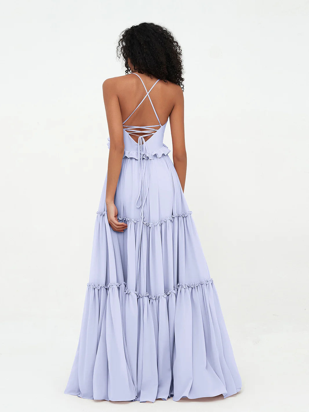 Empire Chiffon Tiered Skirt Max Bohemian Dresses-SKY BLUE