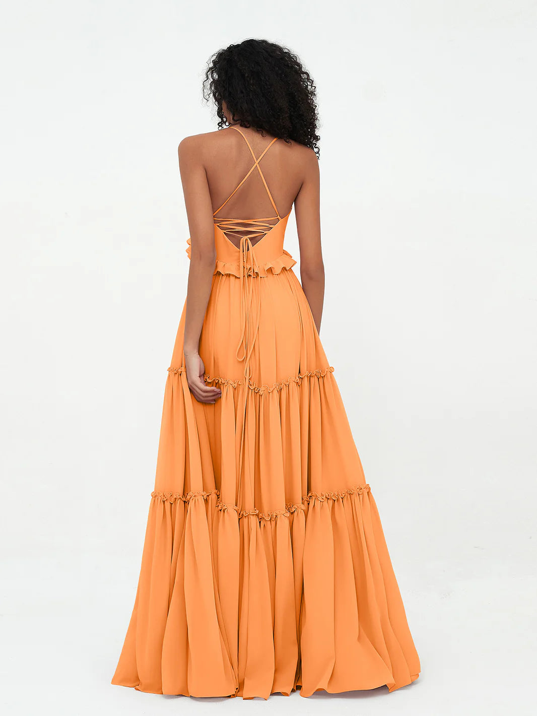 EMPIRE CHIFFON TIERED SKIRT MAX BOHEMIAN ORANGE DRESS