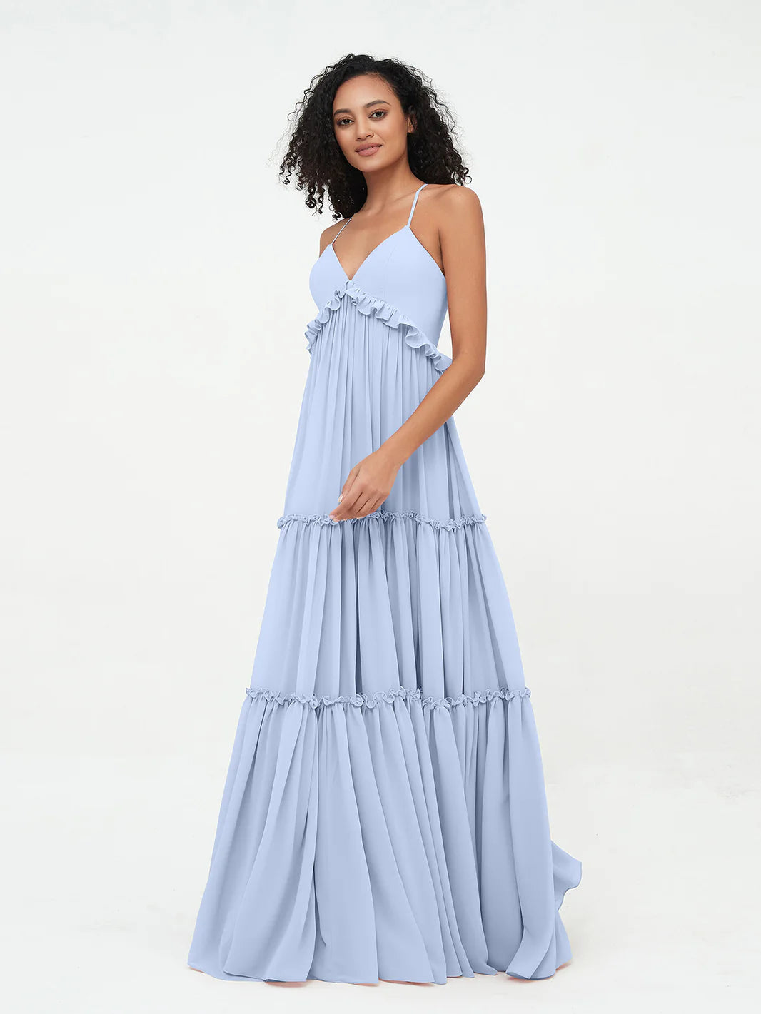 Empire Chiffon Tiered Skirt Max Bohemian Dresses-SKY BLUE