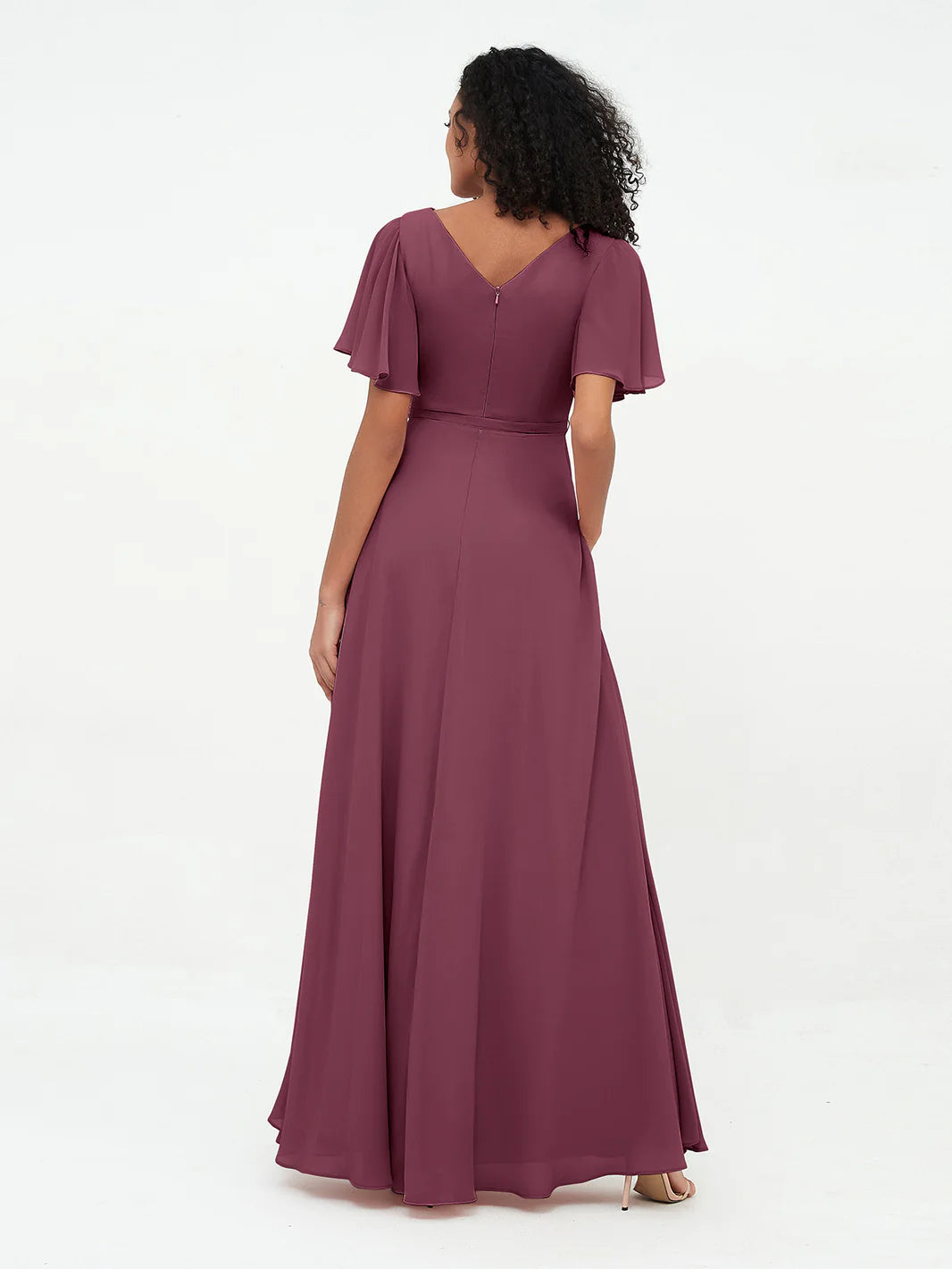 Flutter Sleeves Chiffon Max Dresses With Sash Bow-Mulberry