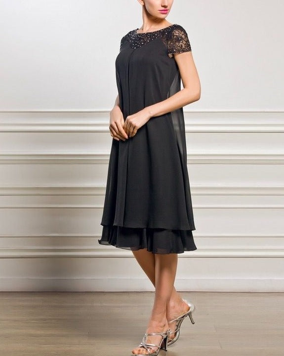 Empire Scoop Neck  Chiffon Lace Mother of the Bride Dress