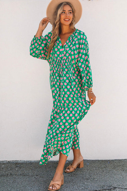 Romantic Print 3/4 Sleeve Maxi Dress